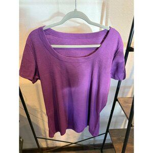 VICHYIE Women's Ribbed Knit Henley Casual T-Shirt Purple XL Short Sleeve